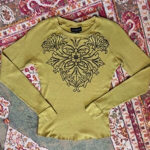 Y2K Athleta Green Thermal Waffle Knit Long Sleeve Top